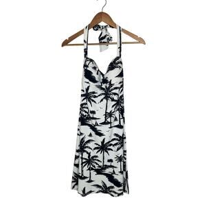 Tommy Bahama Black and White Palm Tree Print Halter Top Swim Beach Dress Size XS